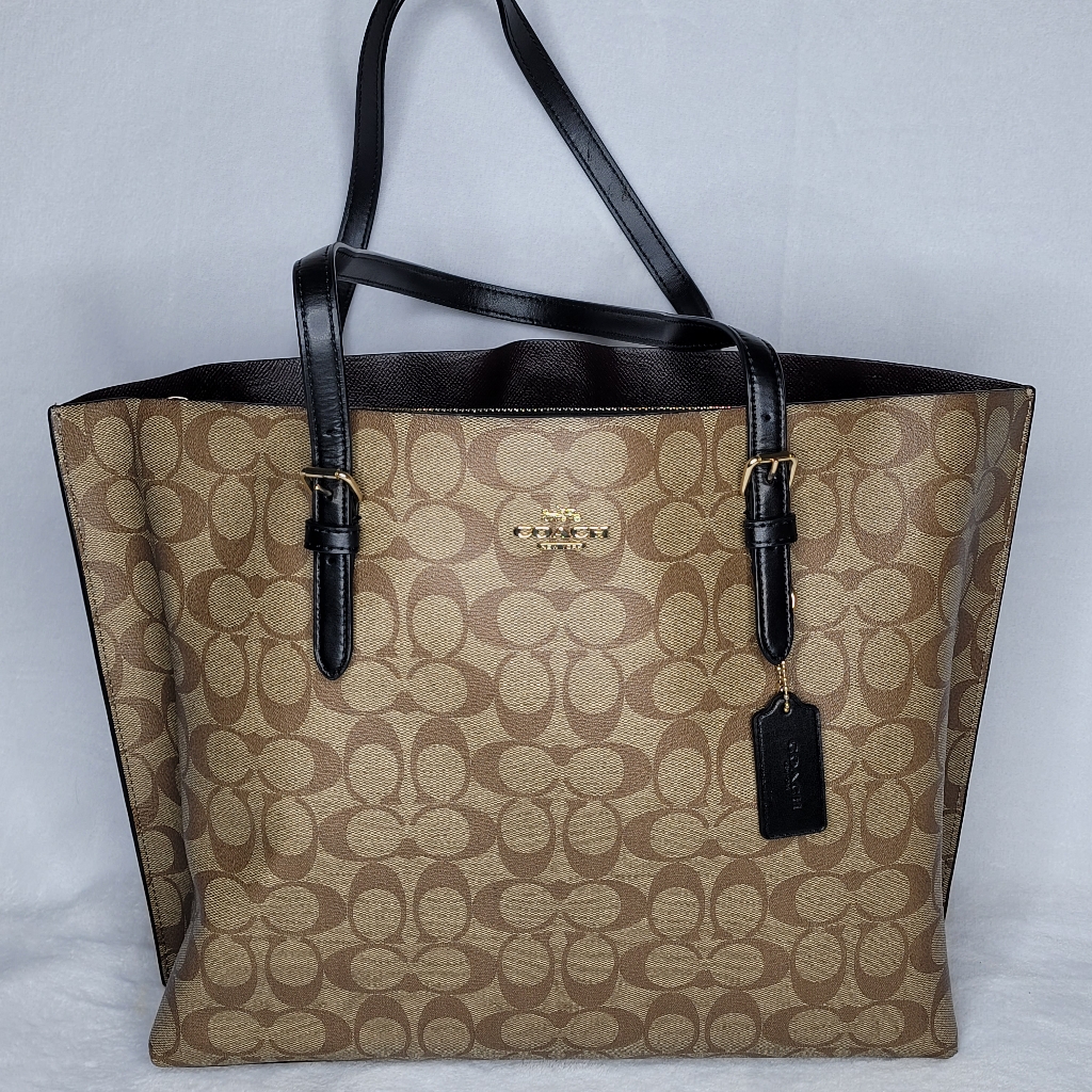 Coach Mollie Tote Bag In Signature Canvas In Khaki/ Black 1665 Like New.